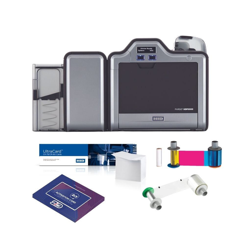 HID FARGO HDP5000 Dual-Sided PVC ID Card Printer Bundle