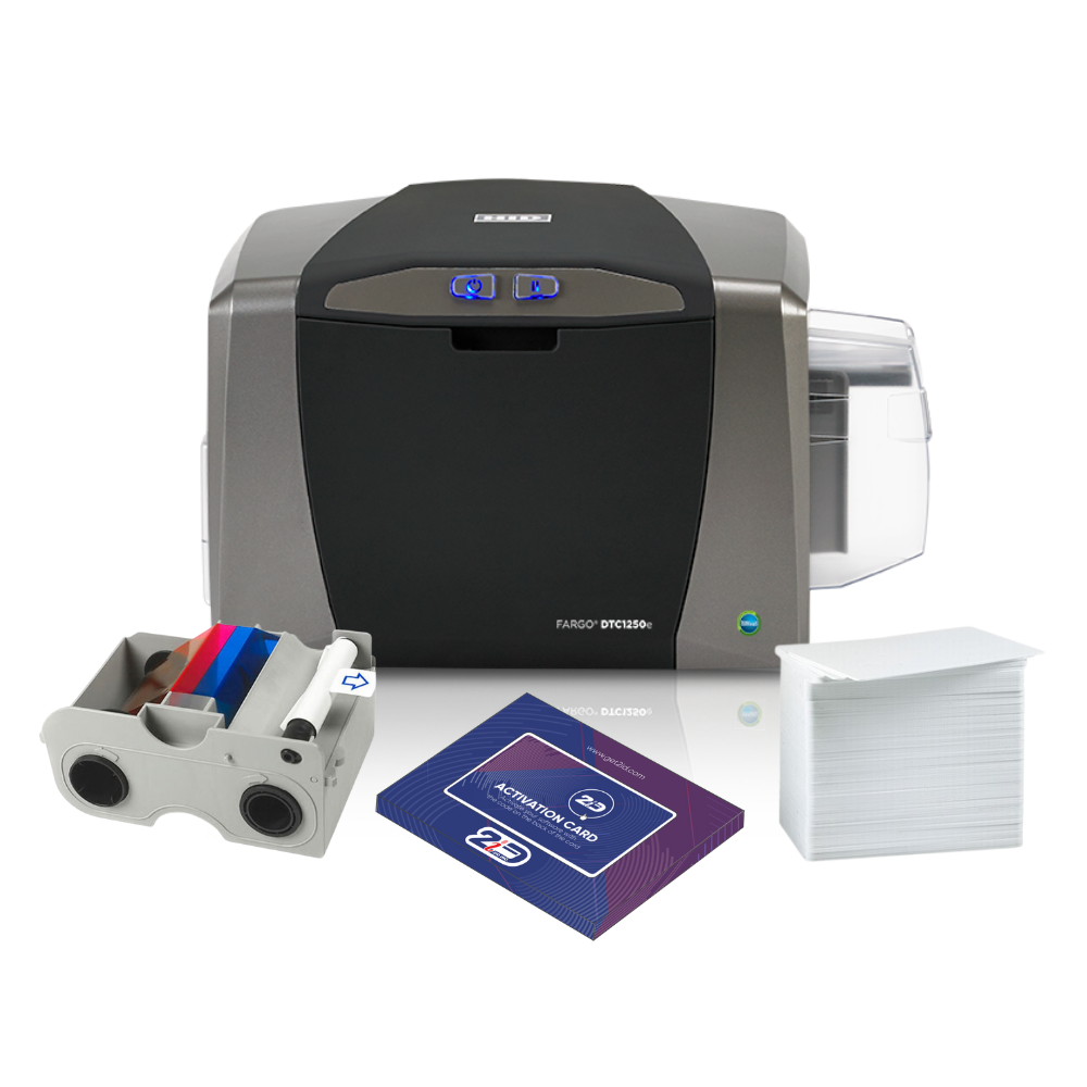 HID FARGO DTC1250e Single-Sided PVC ID Card Printer Bundle