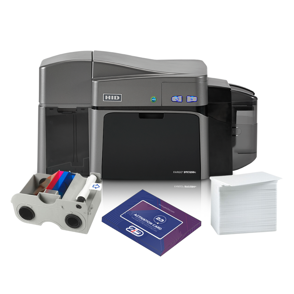 HID FARGO DTC1250e Dual-Sided PVC ID Card Printer Bundle With 2ID Card Software - Startup Edition